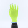 Touchscreen Hi vis gelbe Polyesterschale beschichtete Handschuhe weiße puspalmenbeschichtete Fluoreszenzhandschuhe Polyurethanpalmenbeschichtete Handschuhe